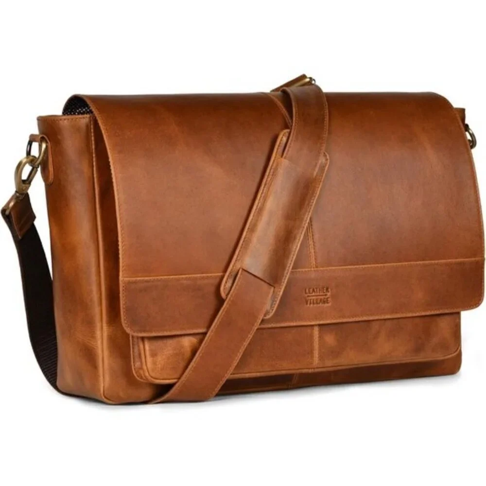 ⚡Leather Village Men & Women Red Vintage Leather Messenger Handmade Bag